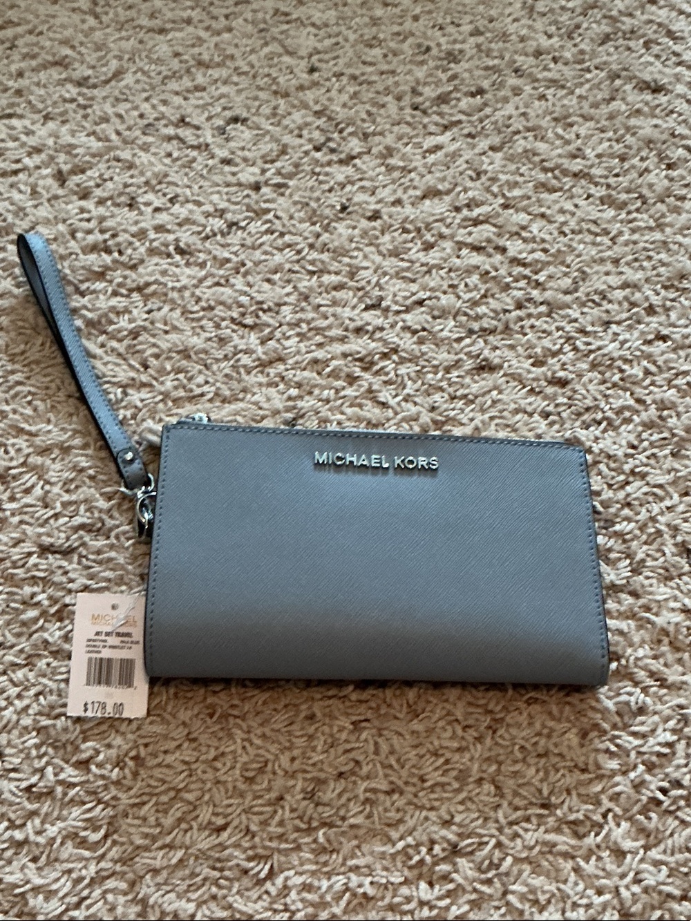 Michael Kors Jet Set Travel Double Zip Wristlet Leather With Detachable Strap
